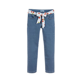Grils blue jeans with bow belt